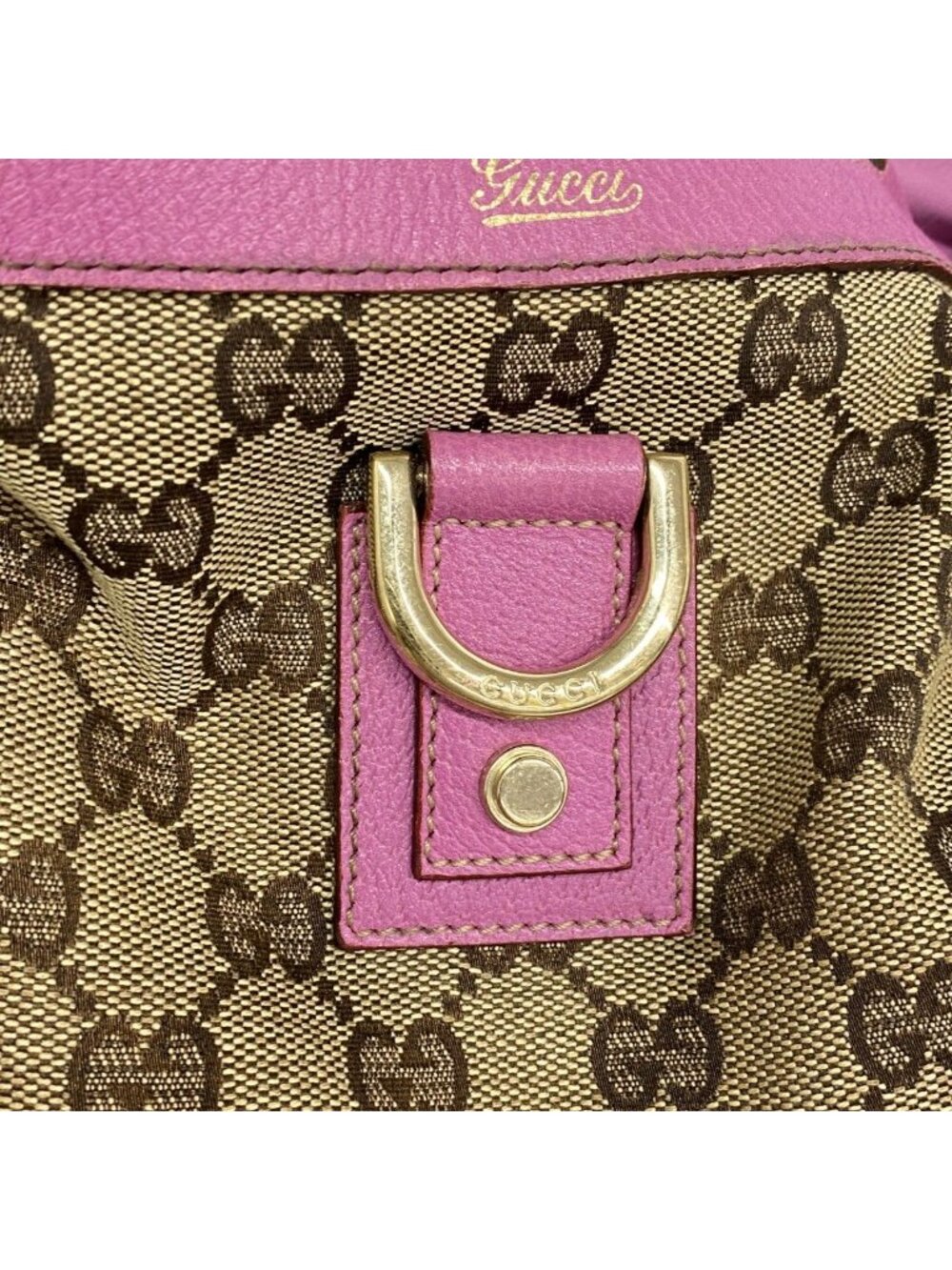 Gucci Tote GG Canvas Abbey Brown Purple Champagne Gold - Picture 10 of 10